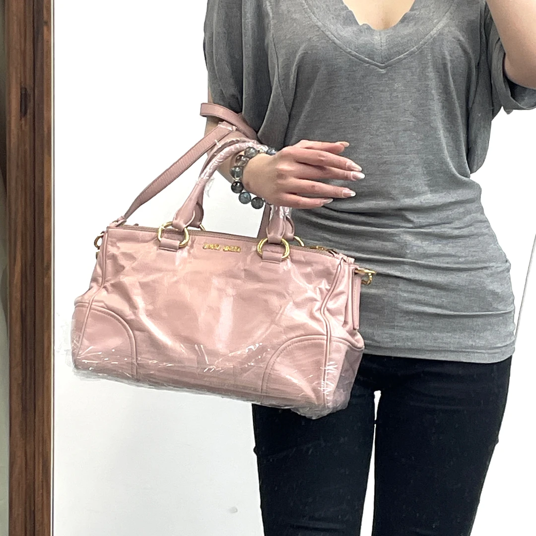 95新 MIU MIU/缪缪 miumiu仙女粉油蜡皮手提包