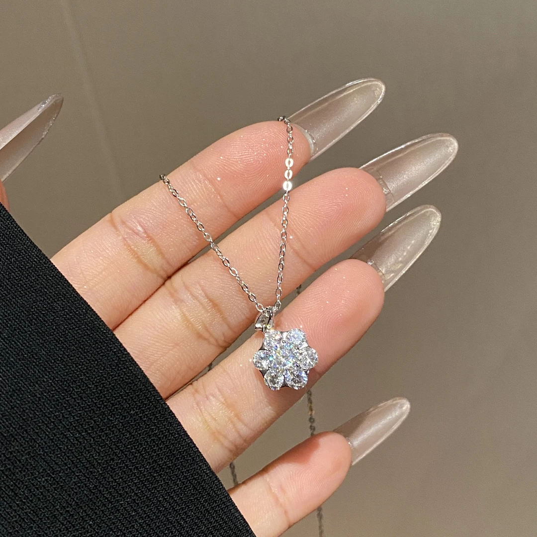 坠链均925银莫桑石 镂空雪花项链气质高级感小众设计A2742