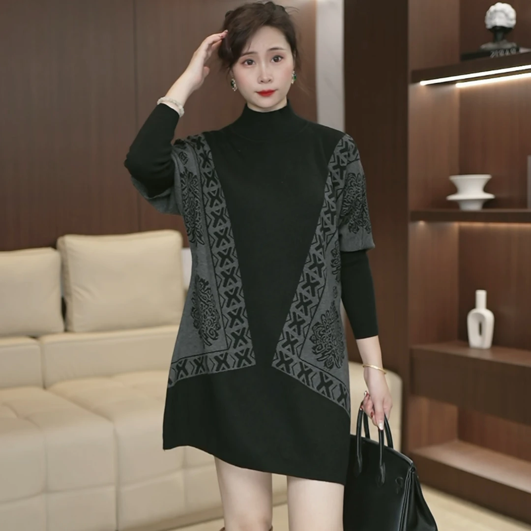 高级感大码时尚毛衣女2025年秋冬宽松中长款遮肉显瘦针织上衣3479