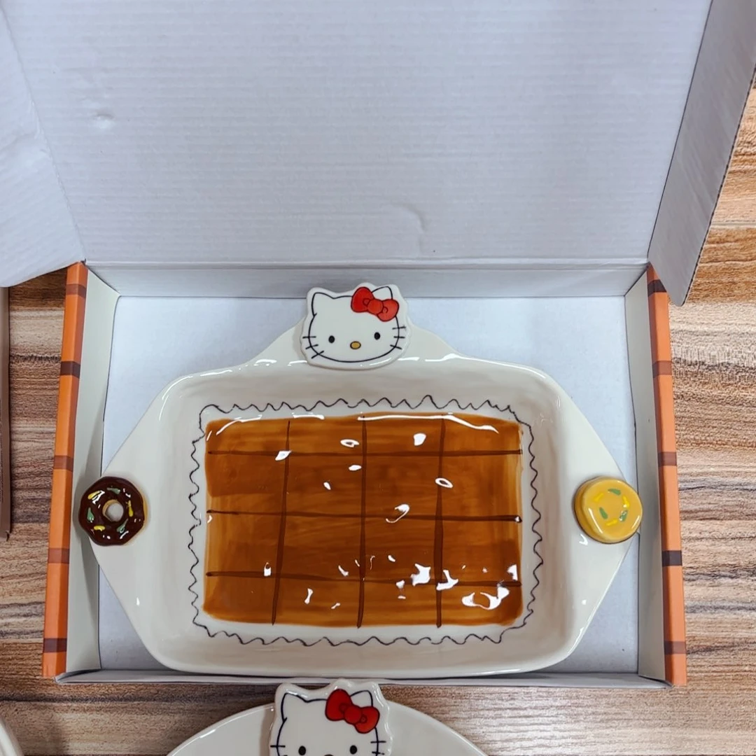 白瓷正品双耳烤盘手工卡通猫