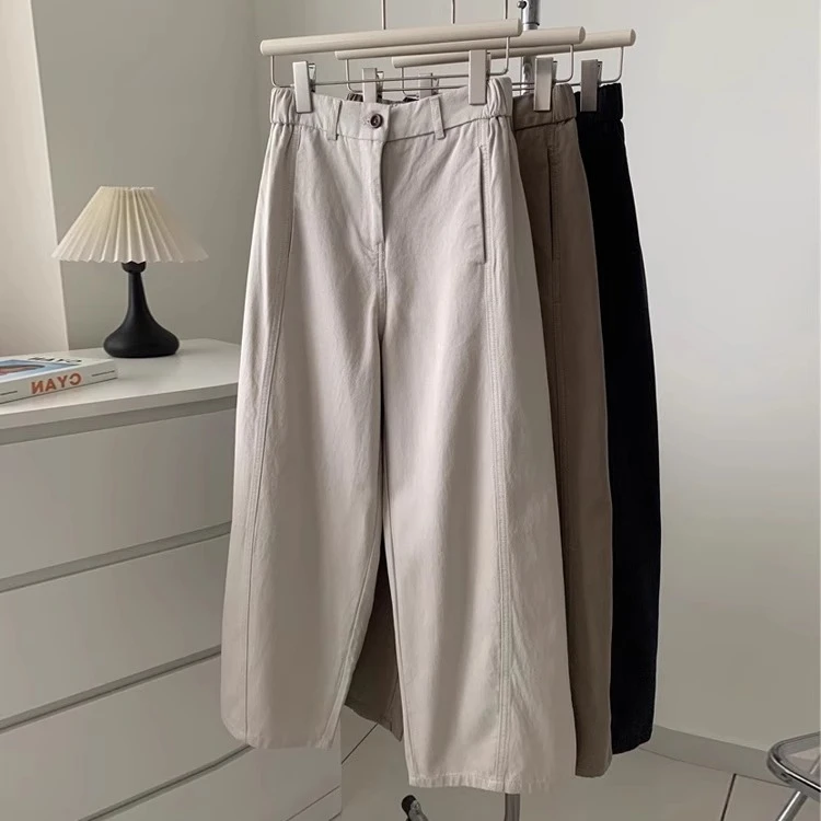 梨形身材遮胯显瘦垂感女夏薄款宽松直筒休闲阔腿裤高腰九分工装裤