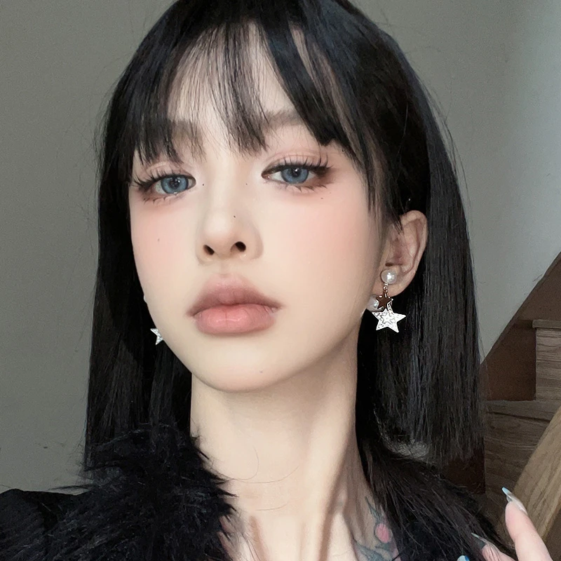 铜合金耳饰 气质高级感双面珍珠镶钻星星耳环女轻奢设计耳钉耳饰