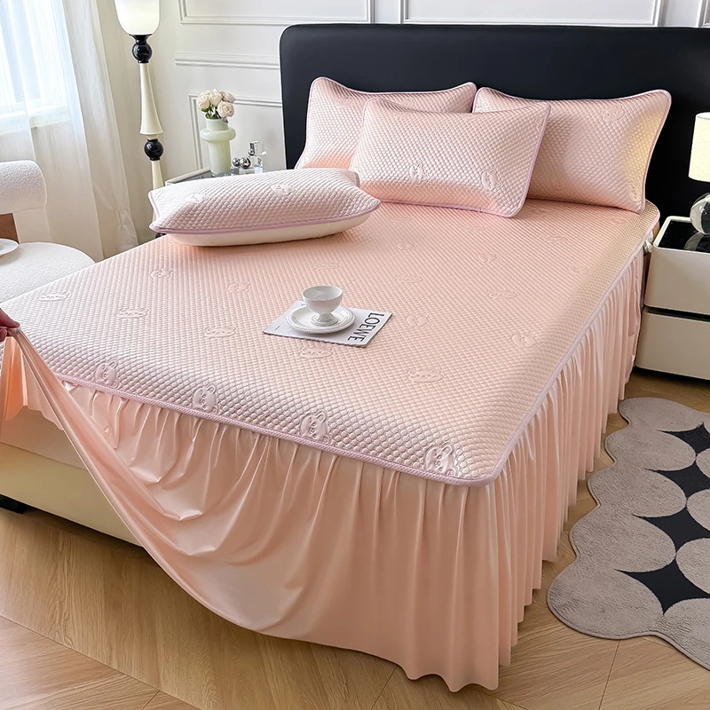 冰豆豆凉席小冰熊床裙防滑床笠款凉席冰丝豆豆席软席空调席卡通