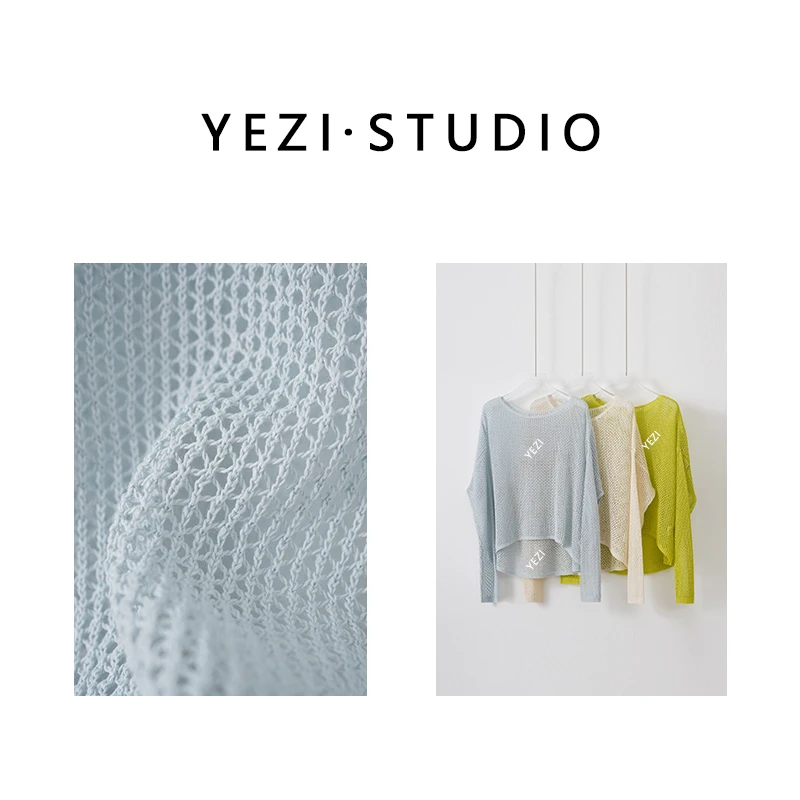 【夏威夷】蕉麻镂空网立体肌理一字肩针织罩衫上衣25222423