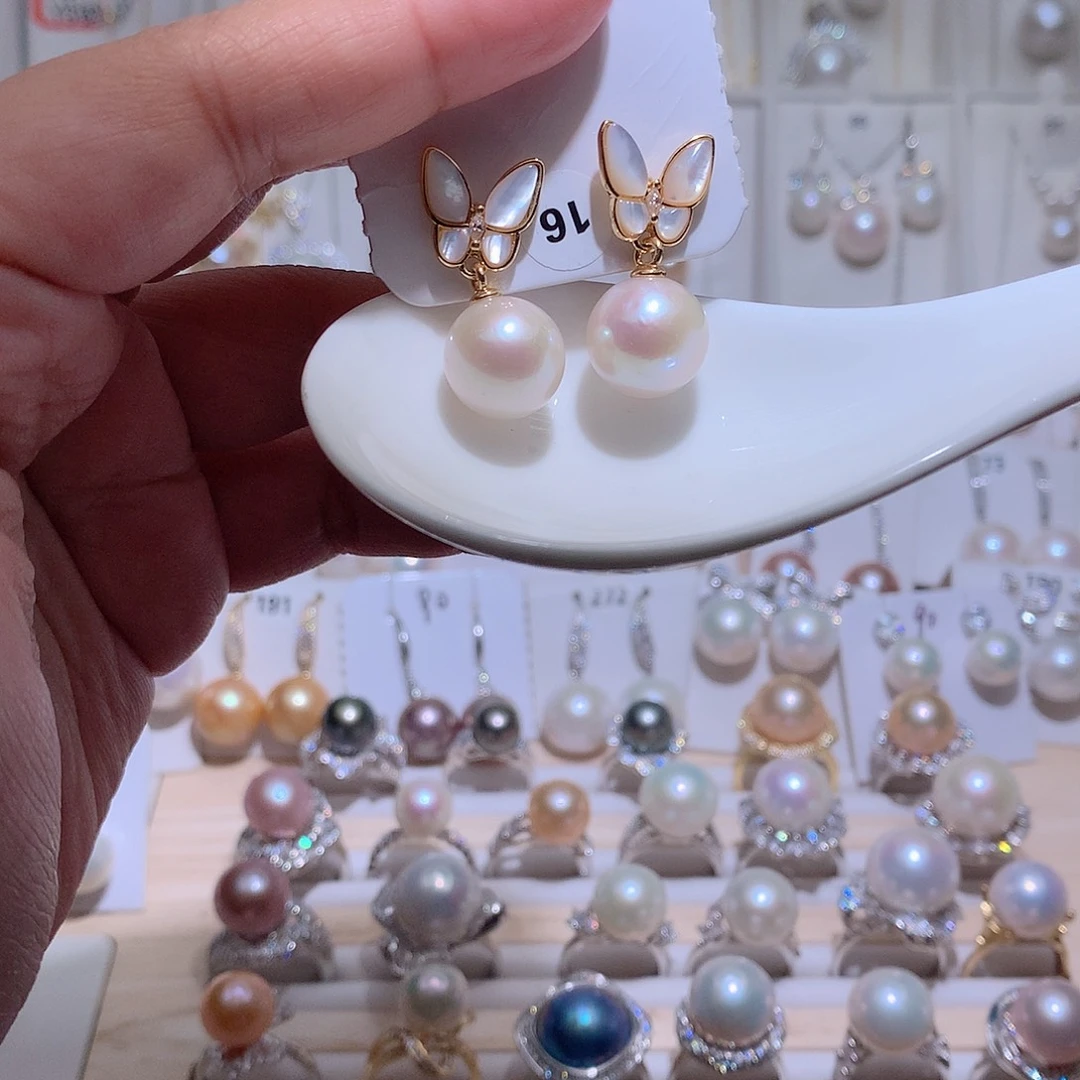 银S925镶嵌耳饰淡水珍珠CC12.4