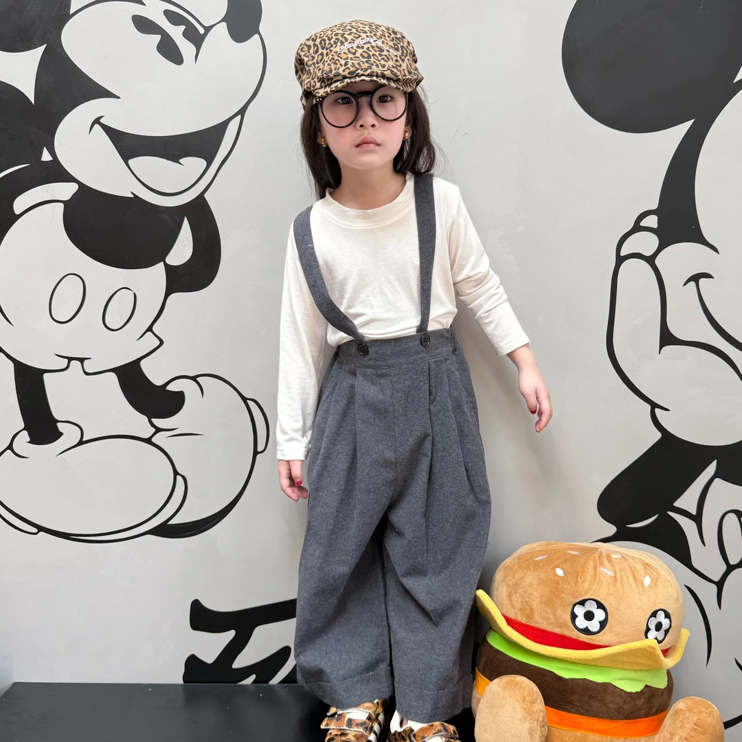 大金定制春季新款韩系洋气灰色磨毛九分裤阔腿裤百搭宝宝潮裤