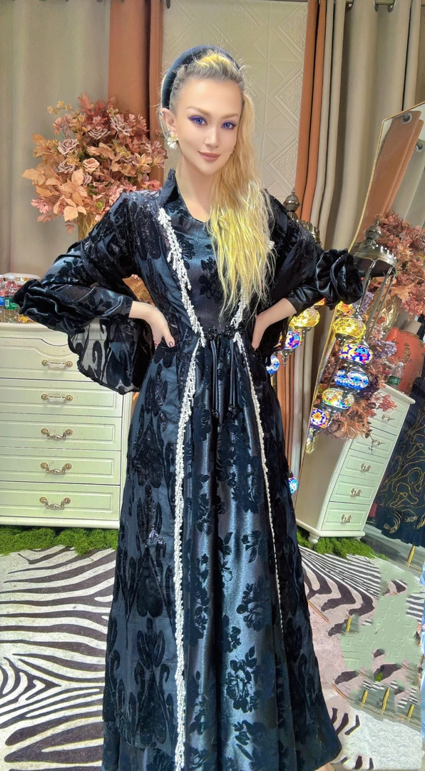 复古立领收腰大摆内外重工礼服长裙两件套