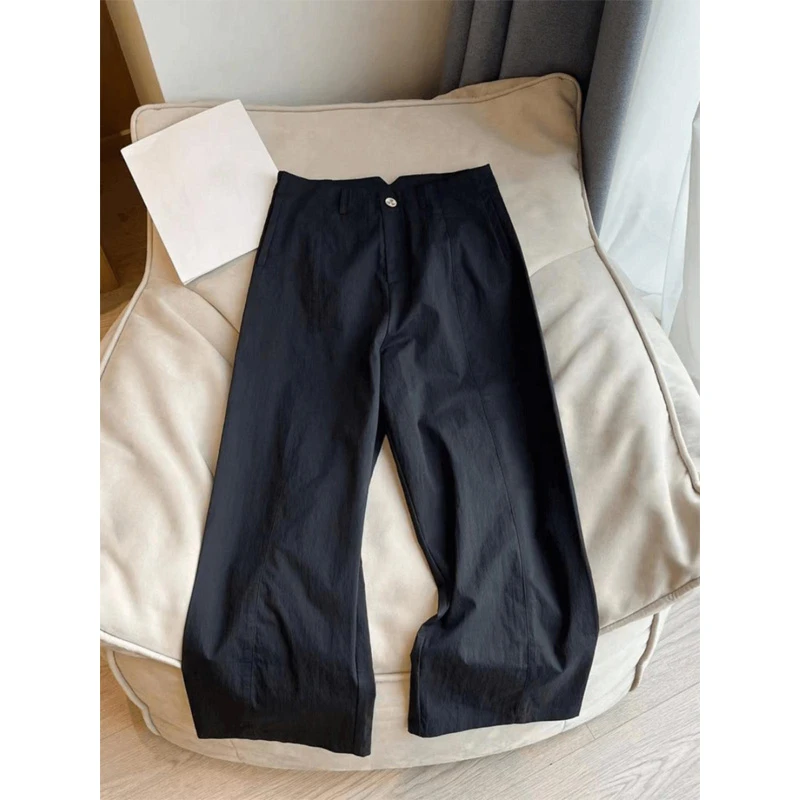 夏季新款宽松高腰显瘦纯色高级感休闲裤子2025直筒九分显瘦阔腿裤
