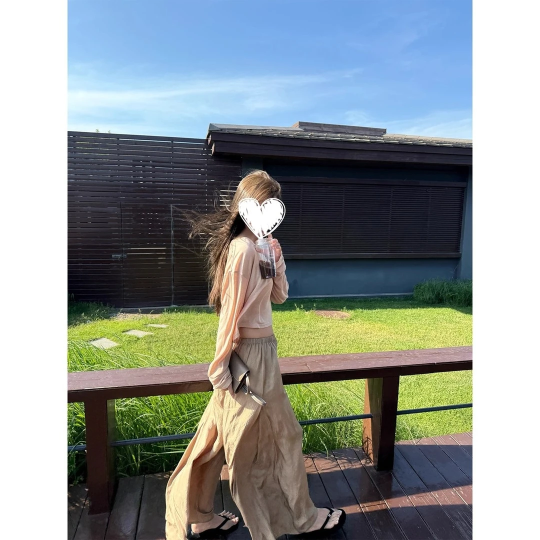 清透好面料 韩系慵懒感长袖打底上衣女夏t恤2025新款防晒罩衫女