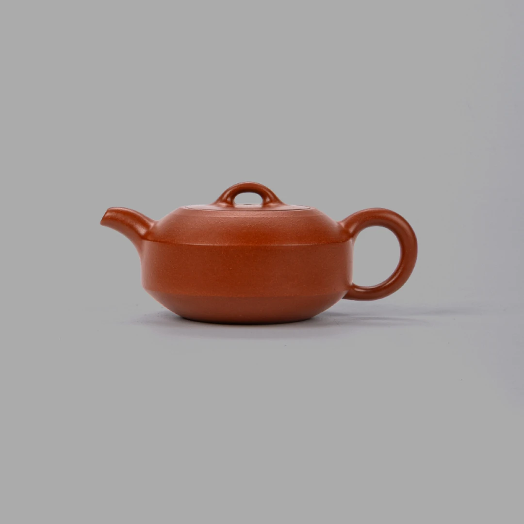 陈亮扁石 朱砂全手200cc  宜兴黄龙山原矿紫砂茶壶