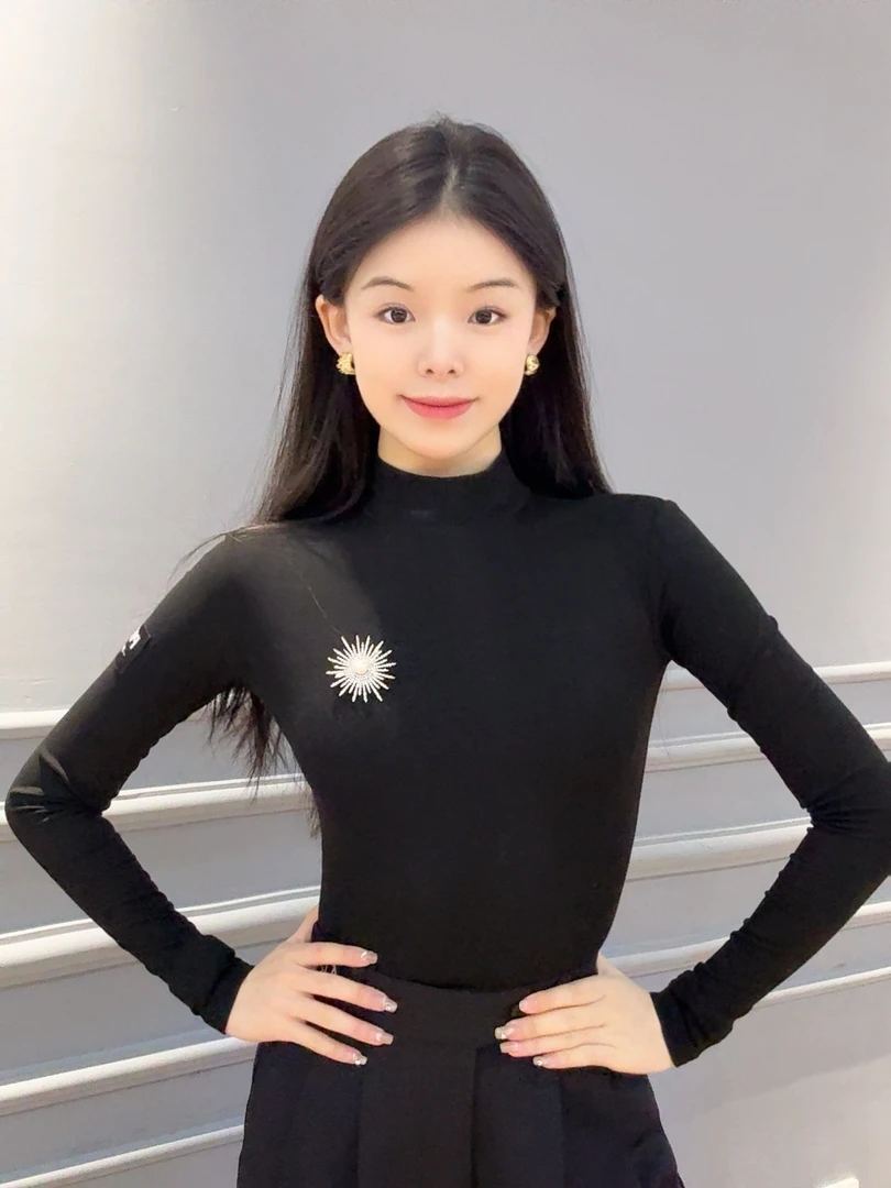 拉丁修身上衣自带底裤支持定制黑色洋气长袖形体服PUNK029紧身