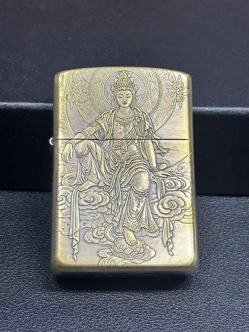 黄铜盔甲打火机3D浮雕观音大士大师工作室雕工送男友生日礼物