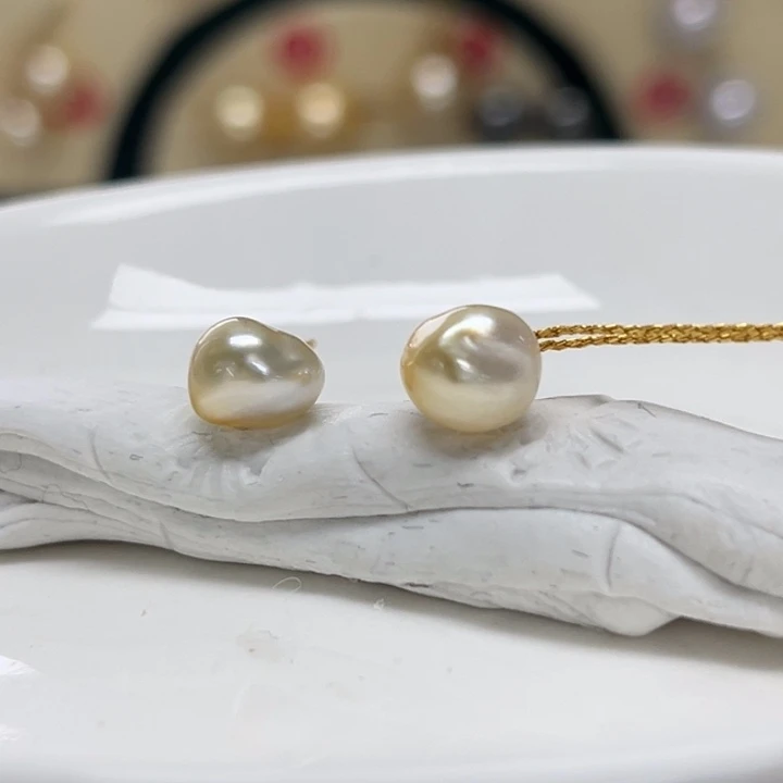 耳饰银S925镶嵌海水珍珠keshi 50号