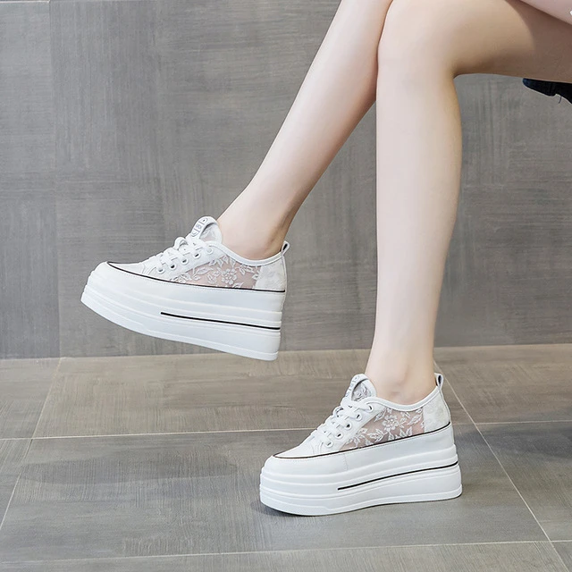 内增高网鞋2025夏季百搭网面休闲板鞋坡跟松糕鞋小码显瘦真皮女鞋