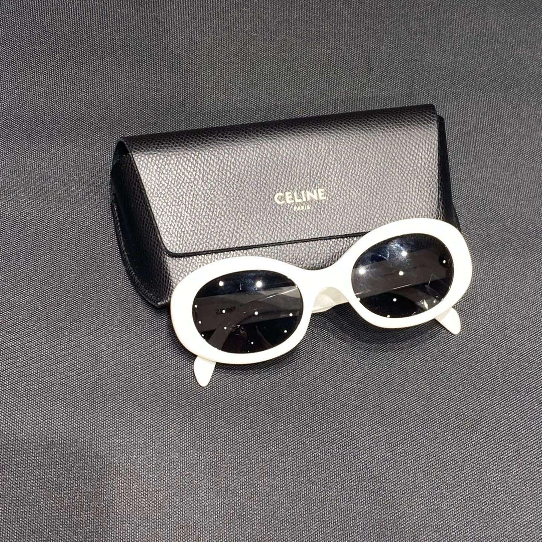 99新 Celine/思琳 Celine 凯旋门logo白色墨镜/存放品/38332