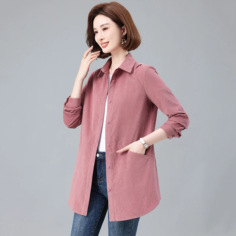 春秋薄款衬衫女纯棉大码女士中年妈妈休闲修身时尚上衣外套小个子