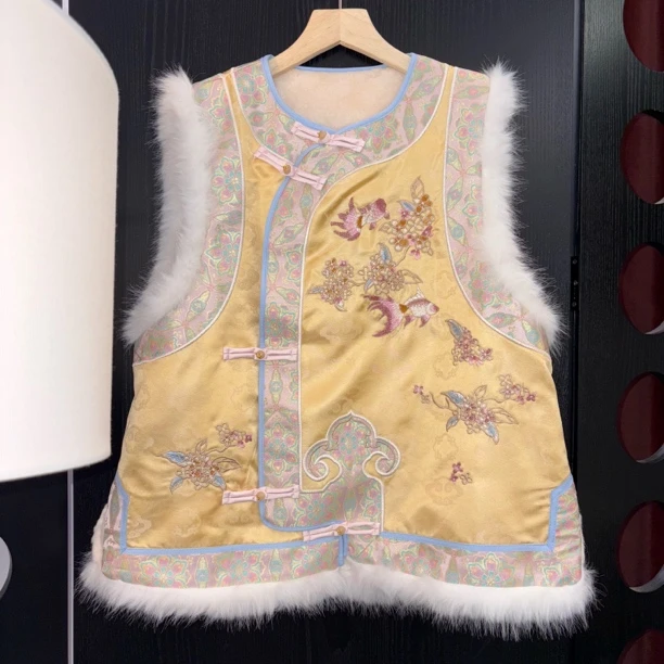 拜年服“锦鲤” 刺绣马甲 加厚提花重工奢华感外套新中式马褂