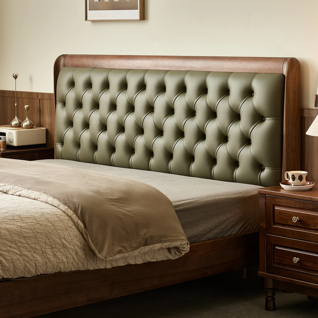 新中式北美黑胡桃木床简约中古风全实木双人床家用主卧1.8米大床