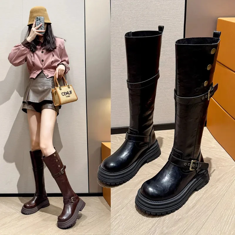 大筒围粗腿长筒靴秋冬显瘦胖mm高筒骑士靴加绒厚底软底大码41-43
