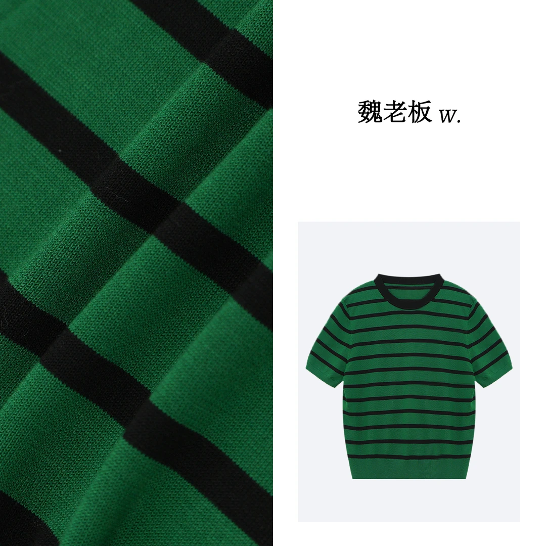 W.Diva【优等生】百搭洋气品质简约优雅圆领短袖条纹T恤3Z1724046