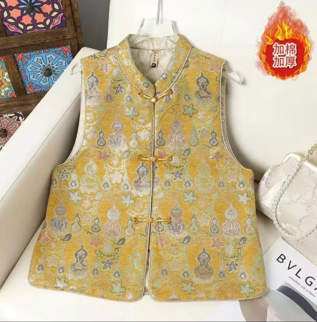 （福禄）新中式2025新品冬季提花重工织锦加厚保暖国风马甲