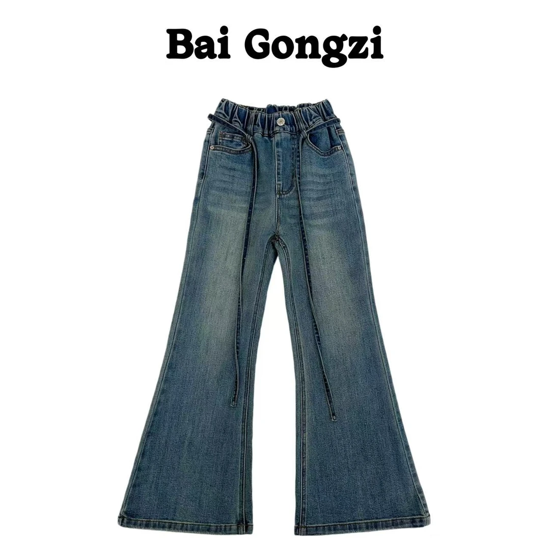 【白公子高定系列】2025春夏款新款女童中大童百搭休闲宽松牛仔裤