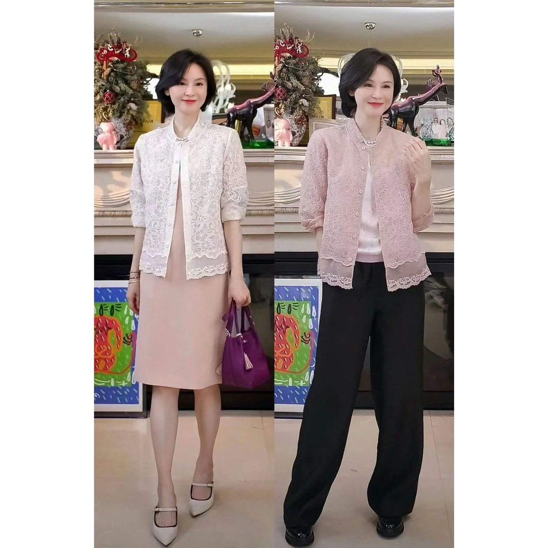 我是摩羯 天女散花外套 100真丝43万针仿手绣七分袖蕾丝外套