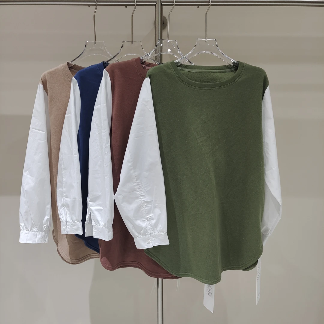 XIMTUU新款拼接圆领长袖宽松休闲时尚百搭T恤D2501006