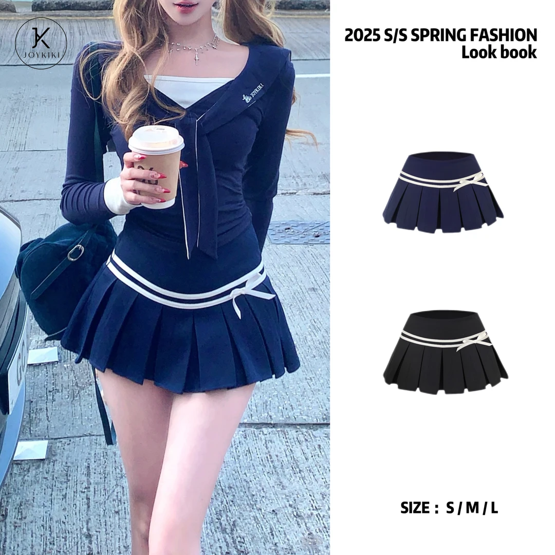 JOY KIKI金金【动漫腿精】夏季百搭学院风日系撞色半身裙J24B353