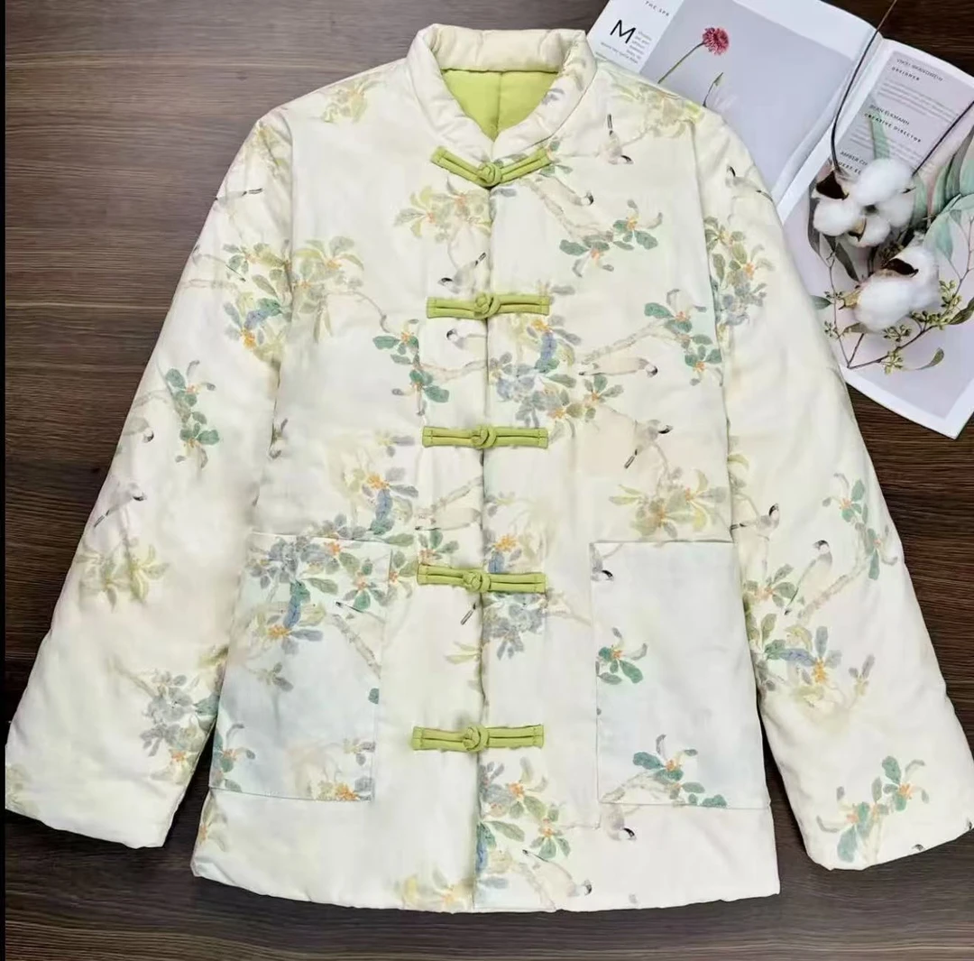 2025冬季复古中式棉衣新款国风盘扣棉服保暖百搭外套女网红提花