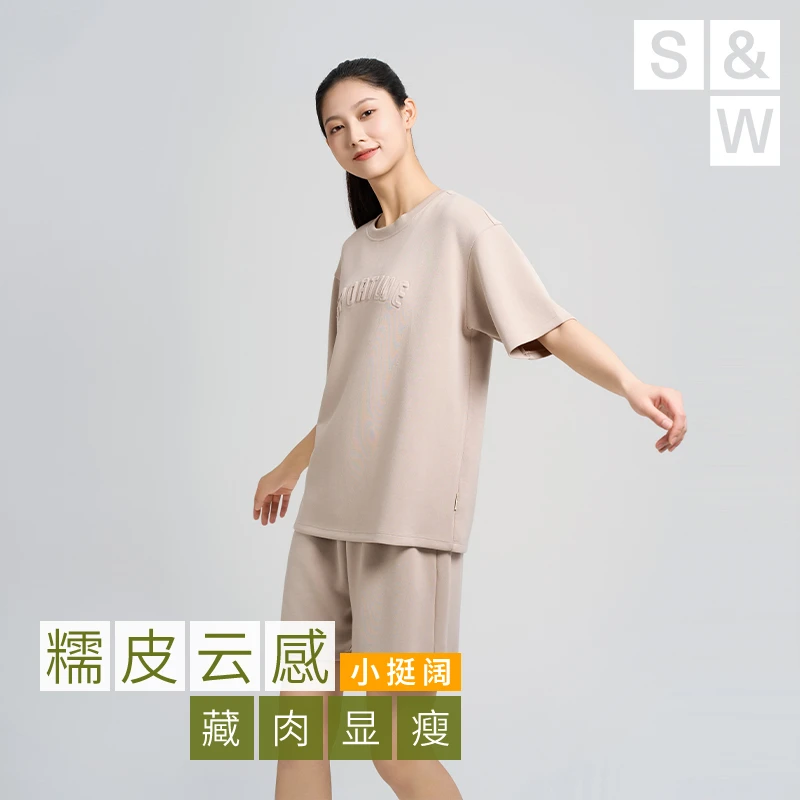 SW速惟 夏季运动短袖套装透气云感休闲藏肉短裤宽松款4087+6100