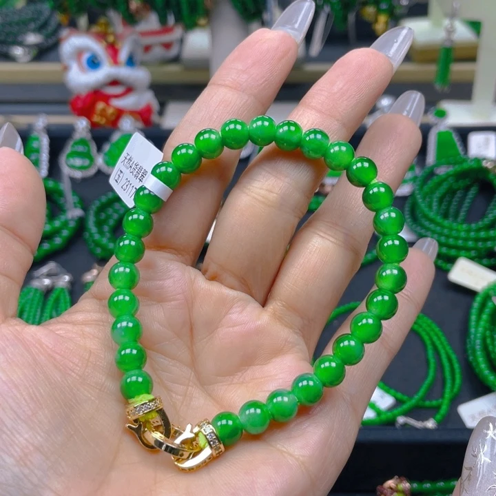 翡翠未镶嵌手链正阳绿7