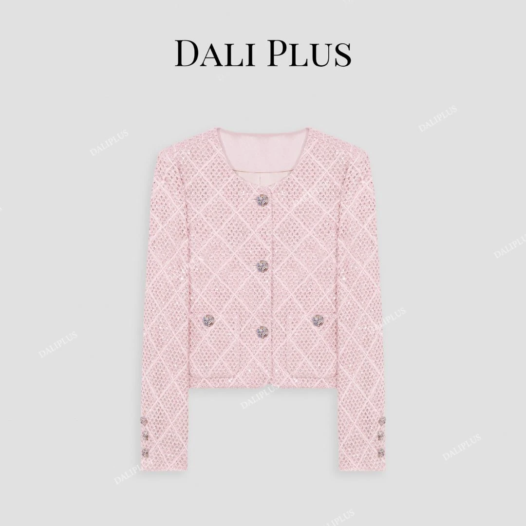 DALI PLUS精美设计亮片轻奢法式粉色小香风外套-D4XL0084