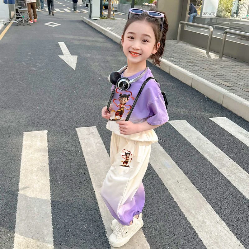 儿童哪吒风云运动套装2025款女童超好看春夏炸街魔童时髦亲子装