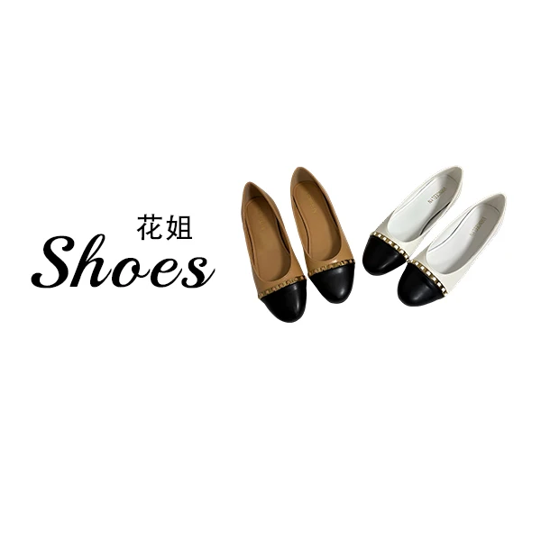 法式时尚拼色金属链条单鞋女2025新款一脚蹬舒适平底鞋