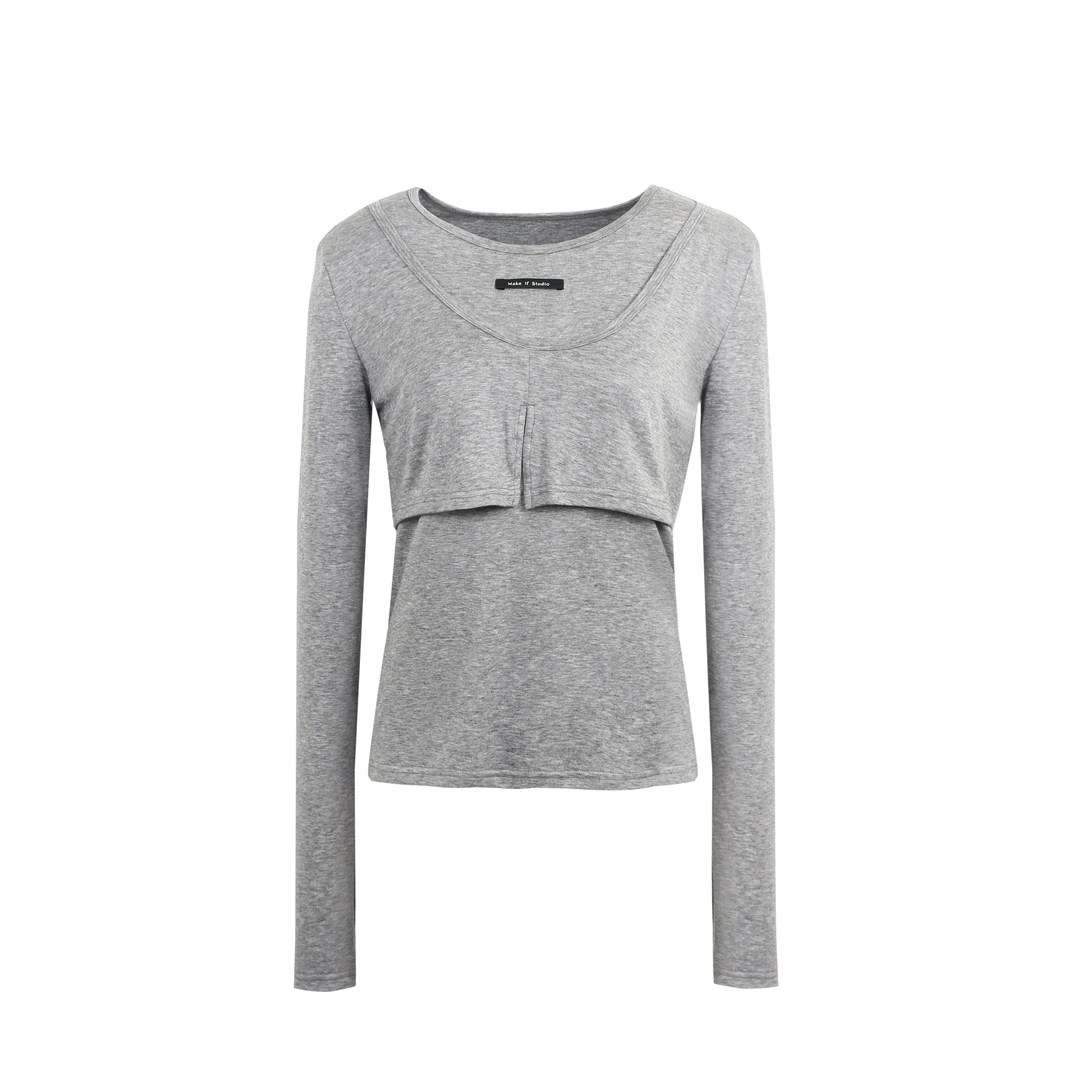 MAKE IF设计师品牌25春夏新品天丝羊毛假两件长袖 029