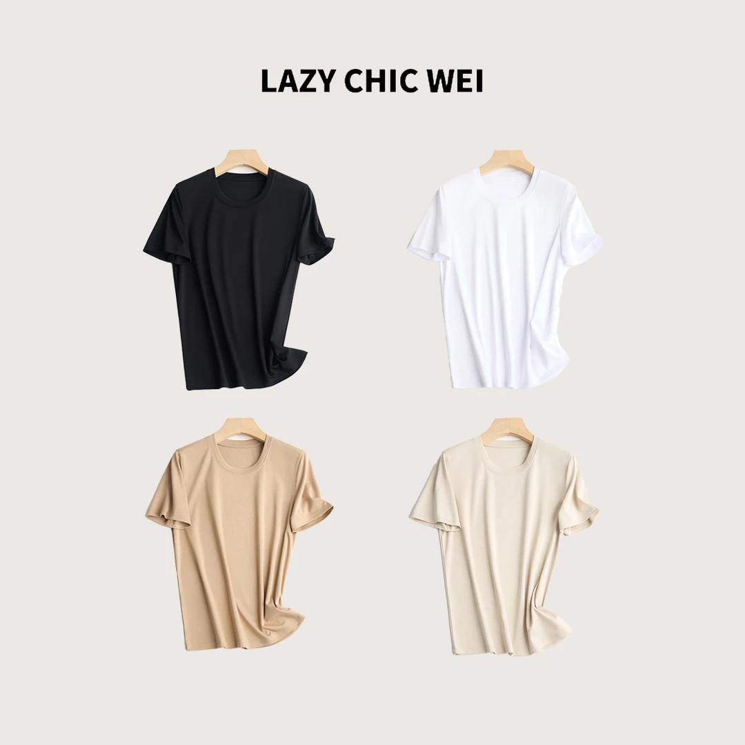 LAZY CHIC WEI pima棉醋酸混纺圆领夏季透气干爽T 2527SSW5125