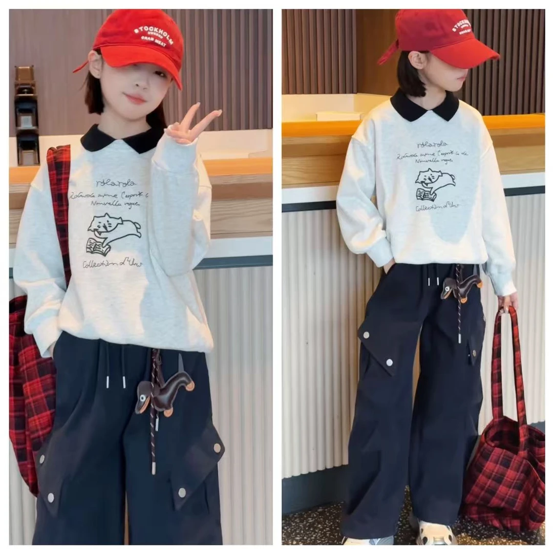 女童卫衣2025新款大童洋气儿童加绒POLO领一体绒秋冬女孩长袖上衣