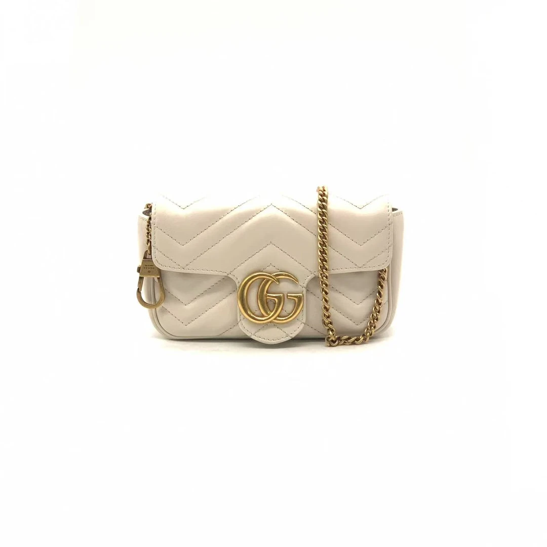 95新 GUCCI/古驰 白金马蒙mini链条包/
