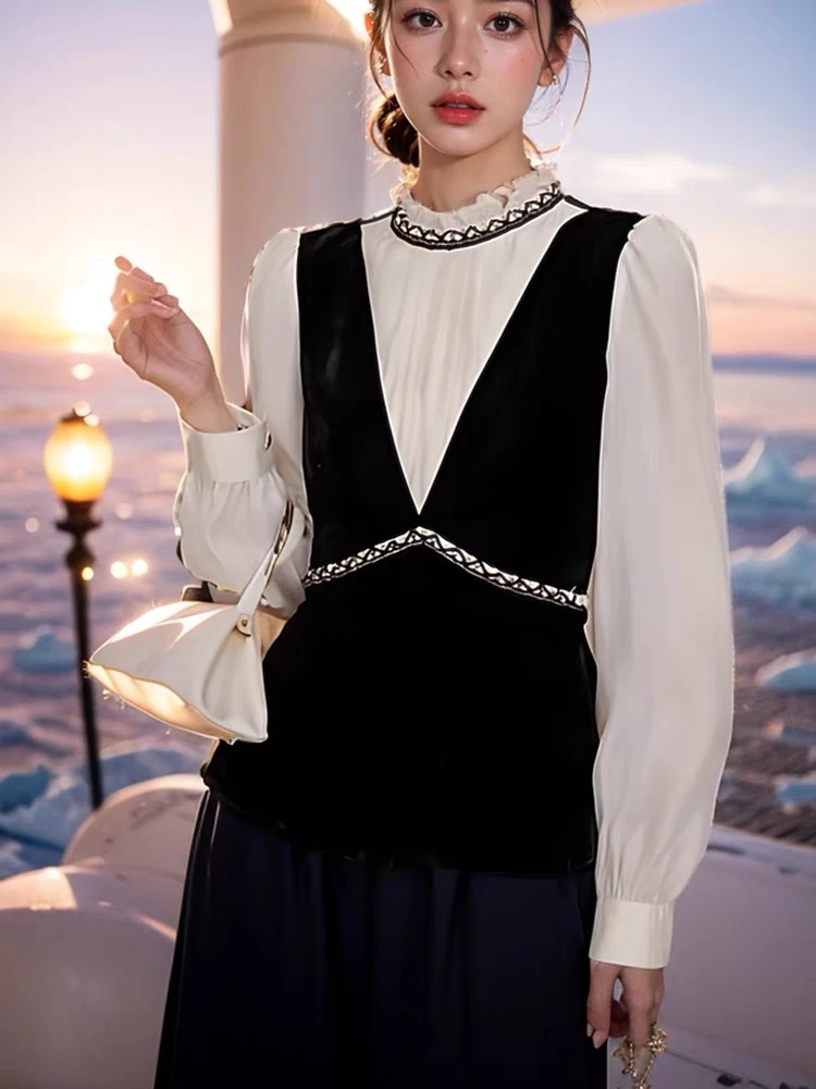 法式假两件拼接衬衫女长袖秋冬新款设计感小众上衣时尚洋气质衬衣