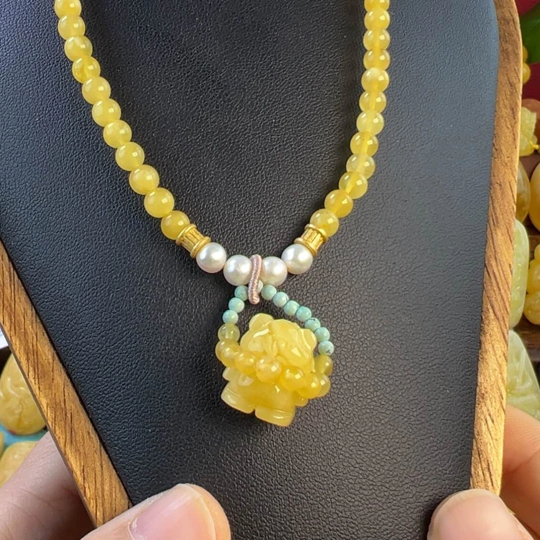 琥珀项链未镶嵌5+蜜蜡