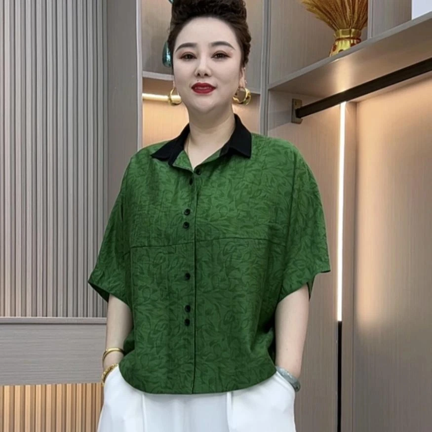 夏季新款时尚洋气百搭休闲宽松显瘦薄款衬衫女减龄蝙蝠袖衬衣小衫