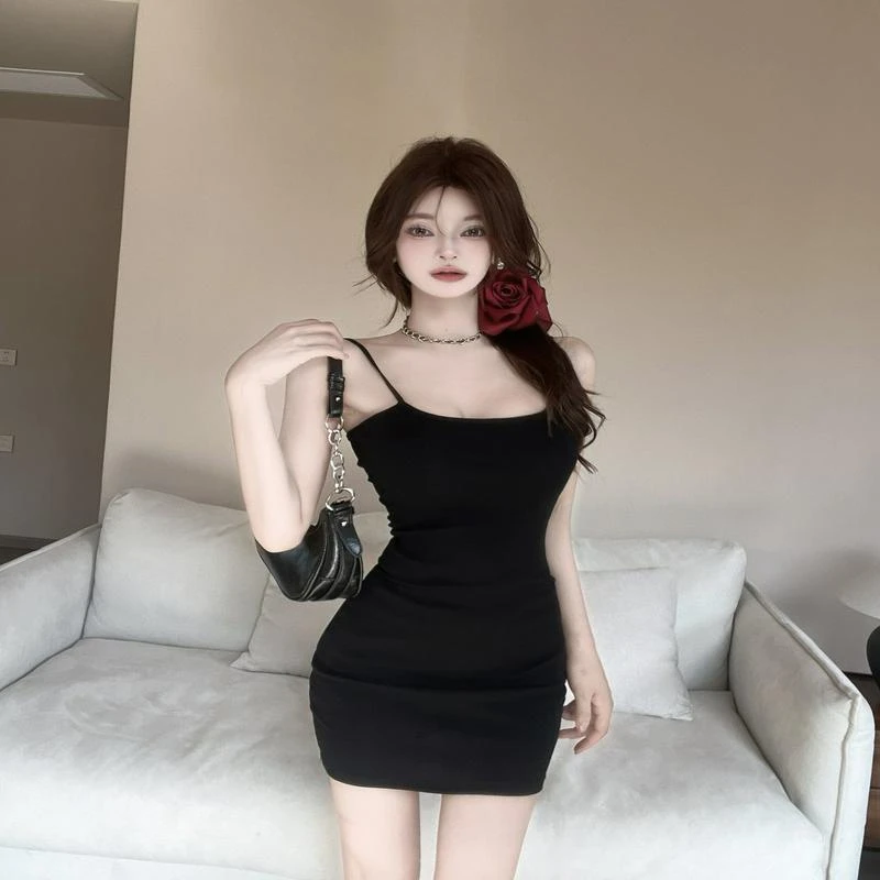 吊带裙连衣裙女蝴蝶镂空露腰辣妹性感显身材包臀裙御姐抹胸吊带裙