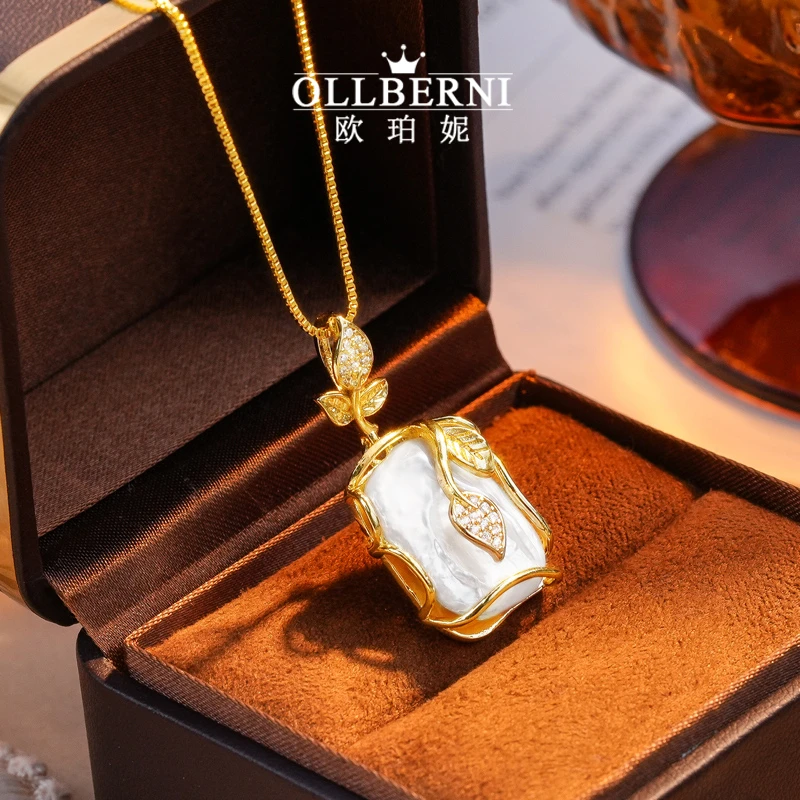 铜合金项链 气质白色轻奢时尚复古法式镶嵌坠链项链金色链子-2019