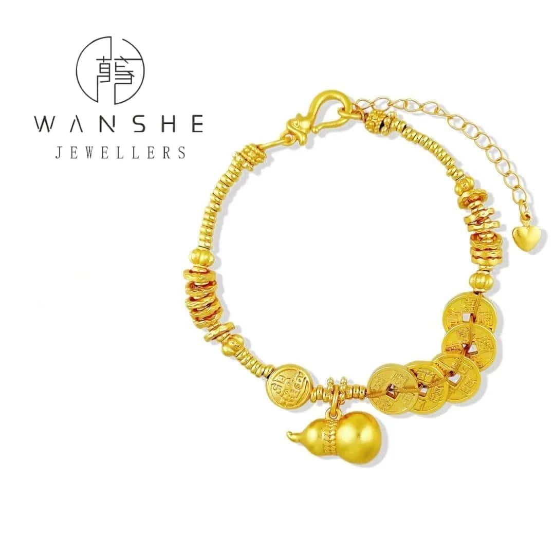 铜合金手链 QMECV/万奢鎏金轻奢五帝币小众葫芦手链百搭饰品首饰