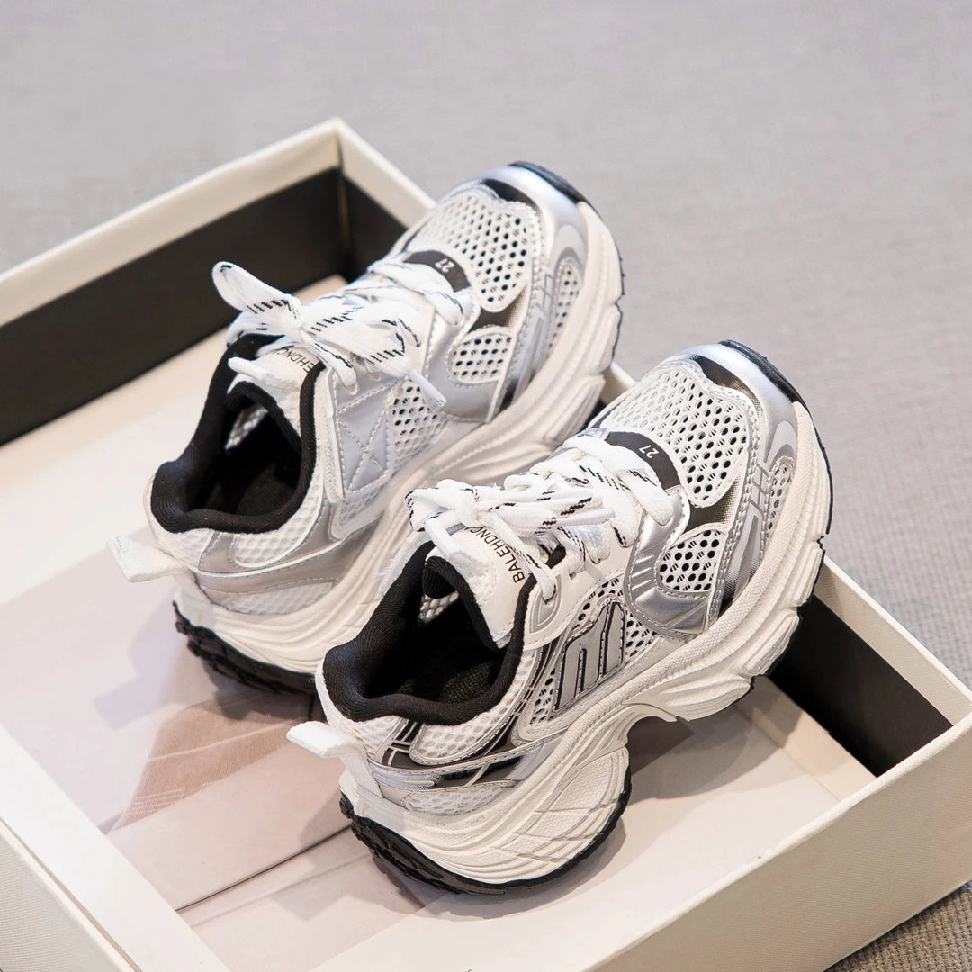 老爹鞋男女童网面小中大童男童跑步鞋软底防滑小女孩运动鞋子男孩