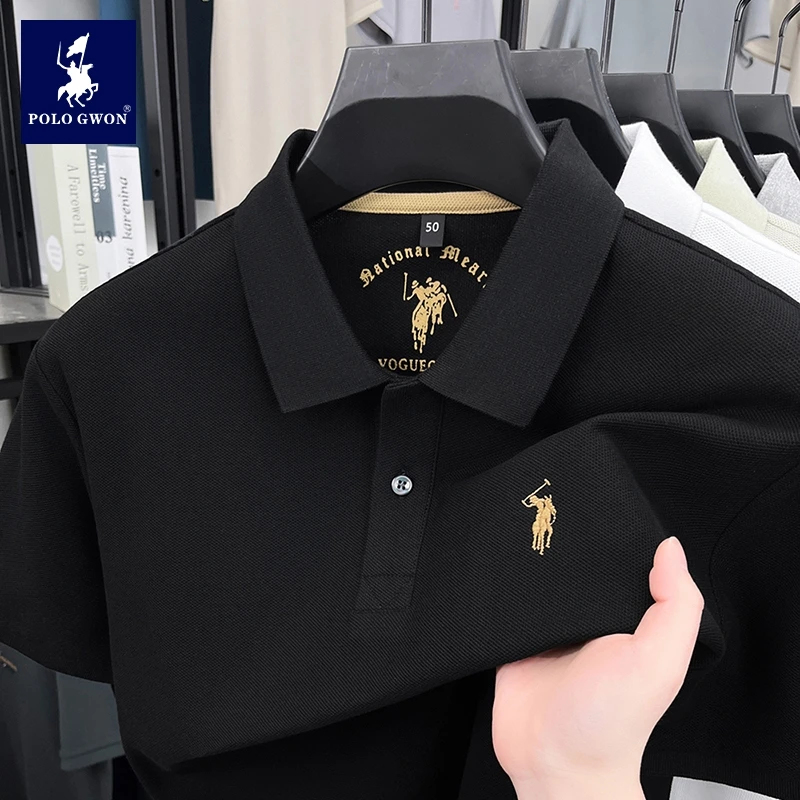 POLOGWON/保罗男士夏季纯棉POLO衫商务休闲上衣翻领刺绣短袖t恤男