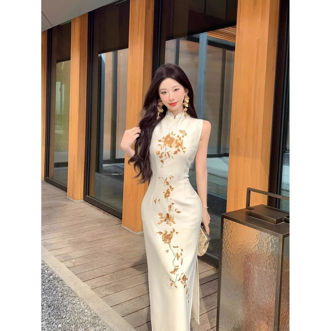 老钱风松弛感女装贵气K金枝欲孽国风港工牡丹金色刺绣修身新中式