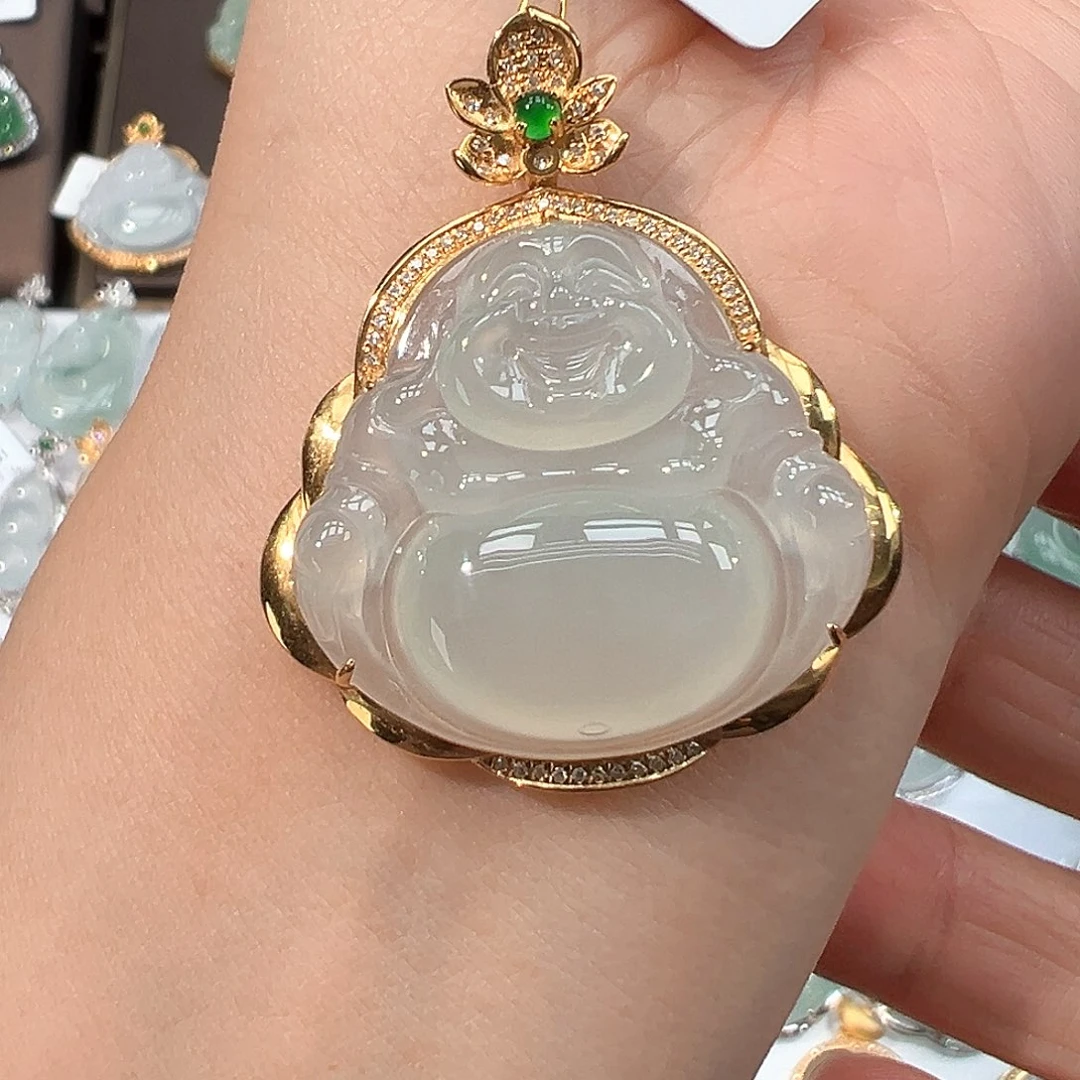 翡翠18K金镶嵌吊坠(不含链)佛公