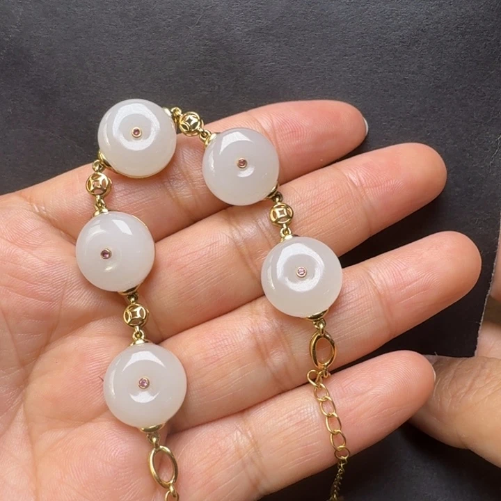 和田玉18K金镶嵌手链